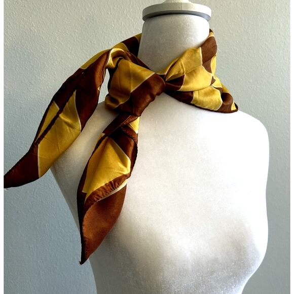 Nina Ricci 1960s Floral Geometric Print Orange Silk Twill  Vintage Scarf Silk Blend Geometric Print 1960s Stewardess Secretary Retro Boho